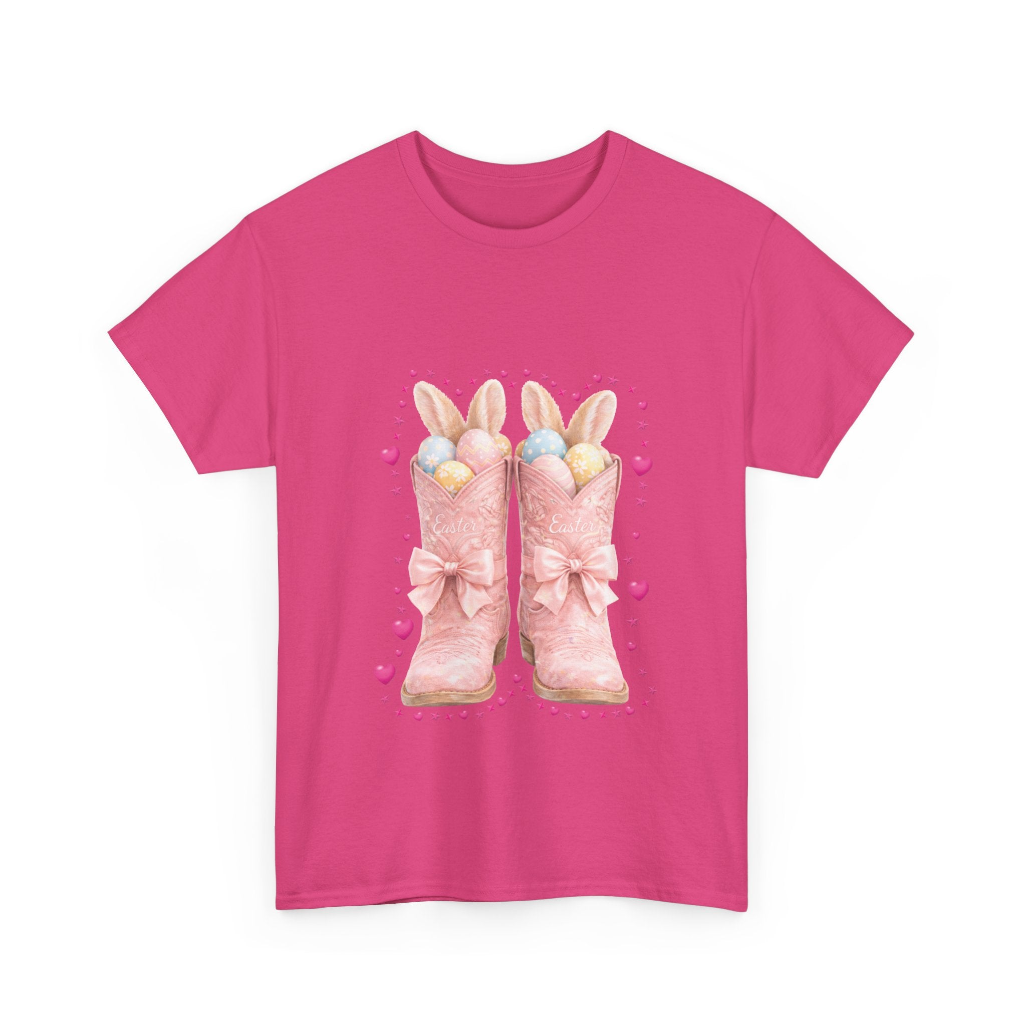 Easter Pink Western Boots Tee — Pastel Bunny Eggs & Bows Unisex Cotton Tee