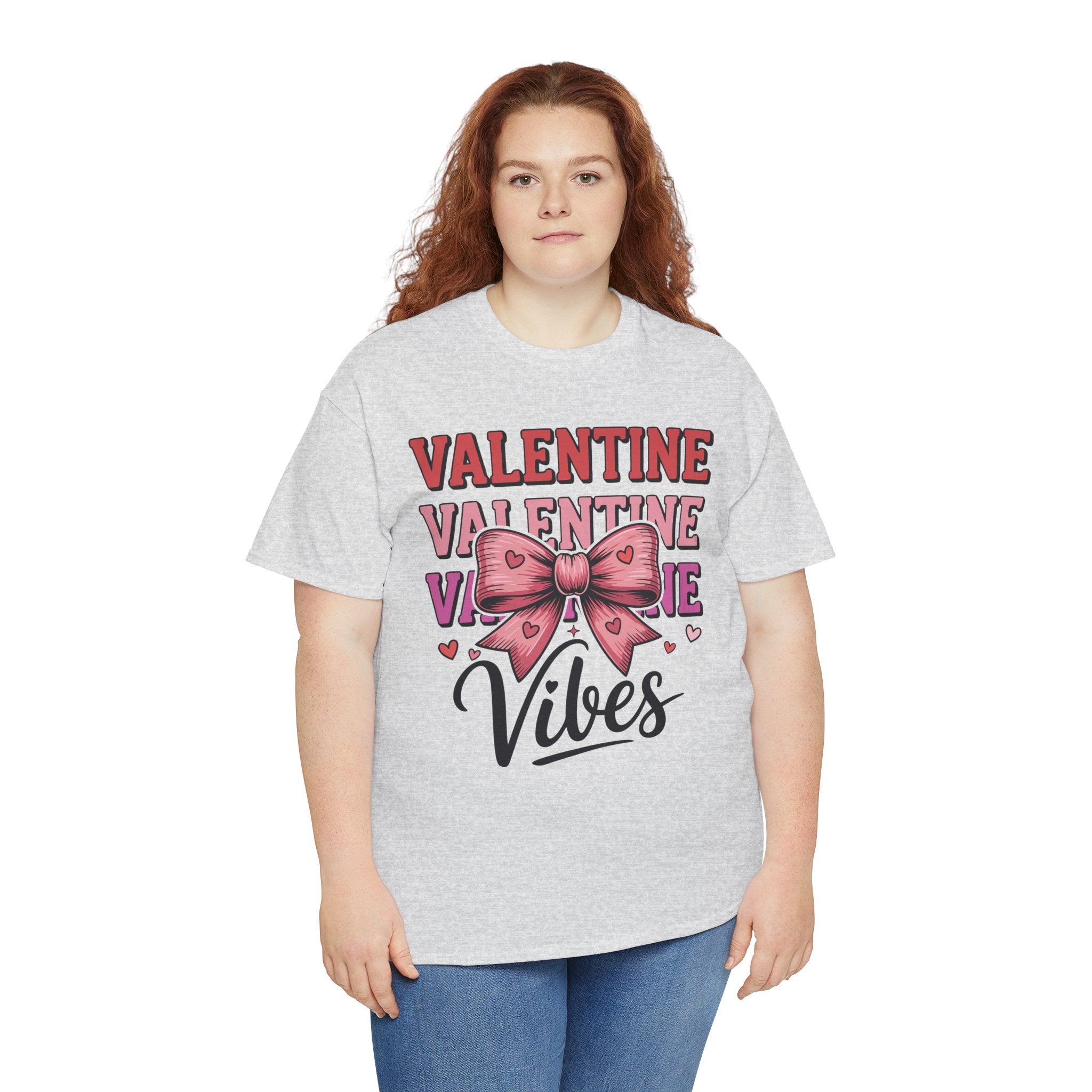 Valentine Vibes T-Shirt — Pink Bow Heart Graphic Unisex Cotton Tee