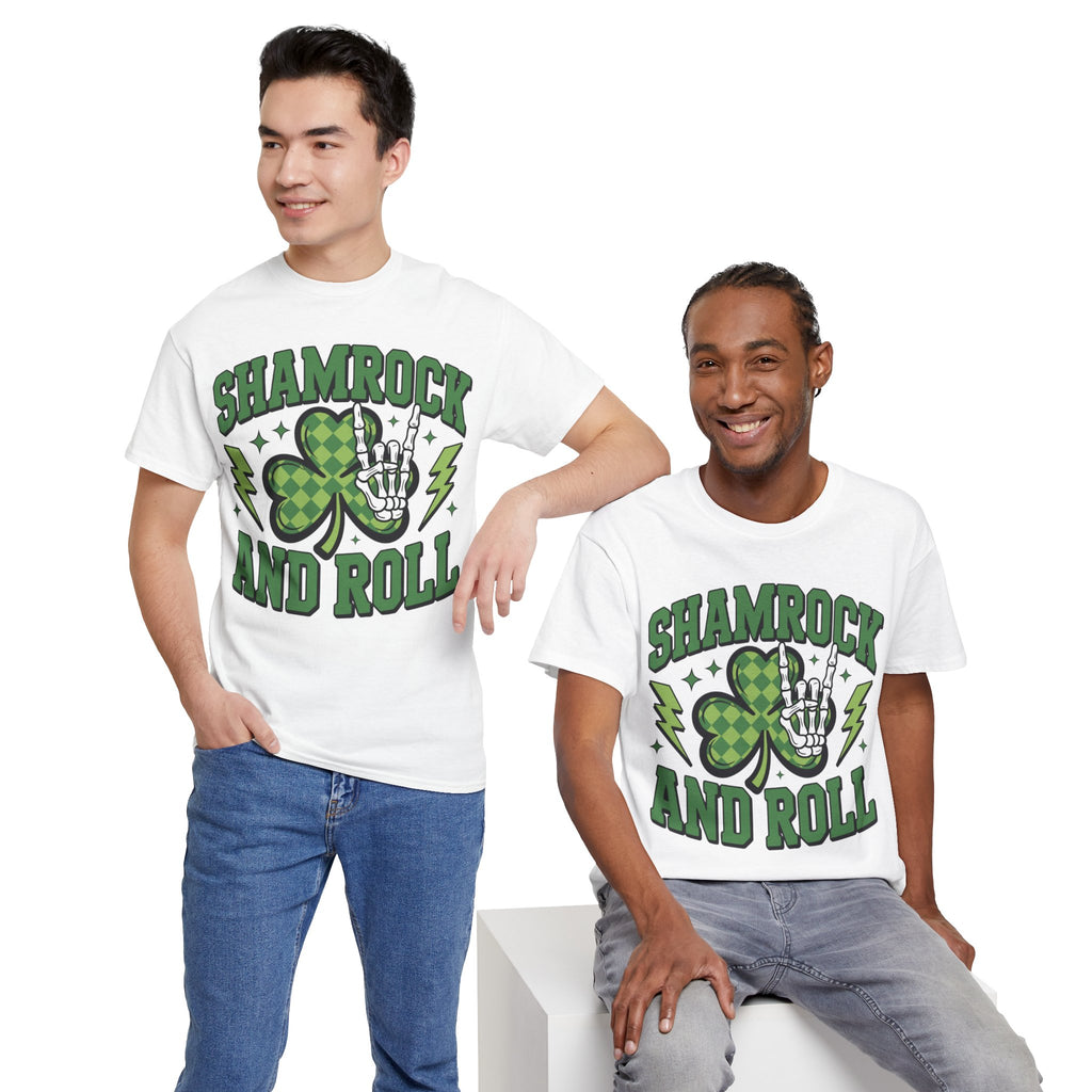 Shamrock and Roll Tee — Skeleton Hand & Lightning St. Patrick’s Rock Unisex Cotton Shirt