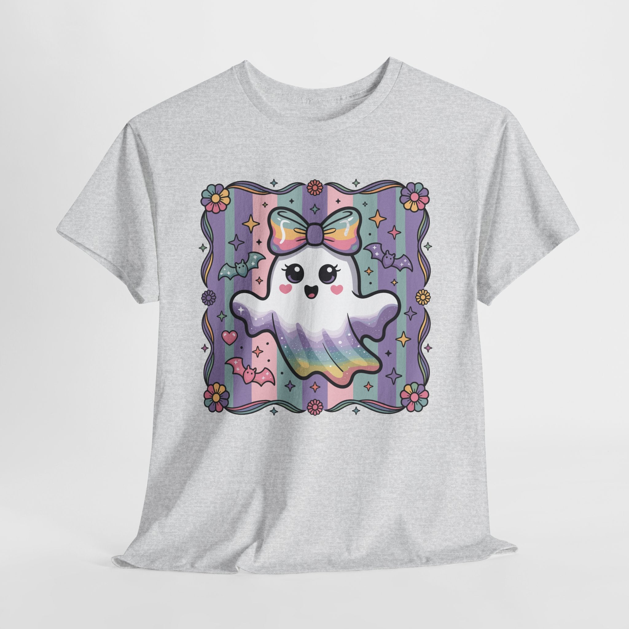Pastel Ghost Rainbow Bow Unisex Cotton Tee