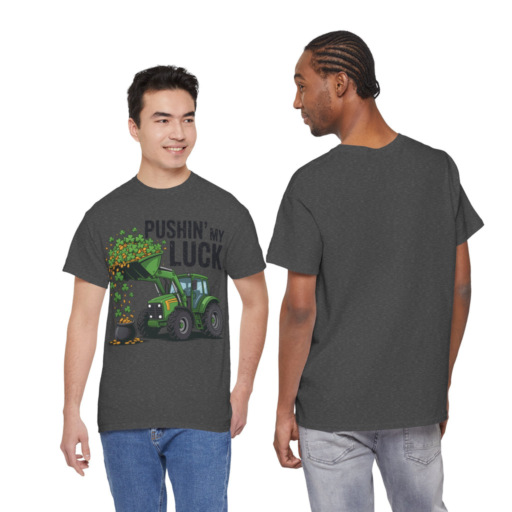 Pushin' My Luck Shamrock Tractor Tee — St. Patrick's Day Unisex Cotton T-Shirt