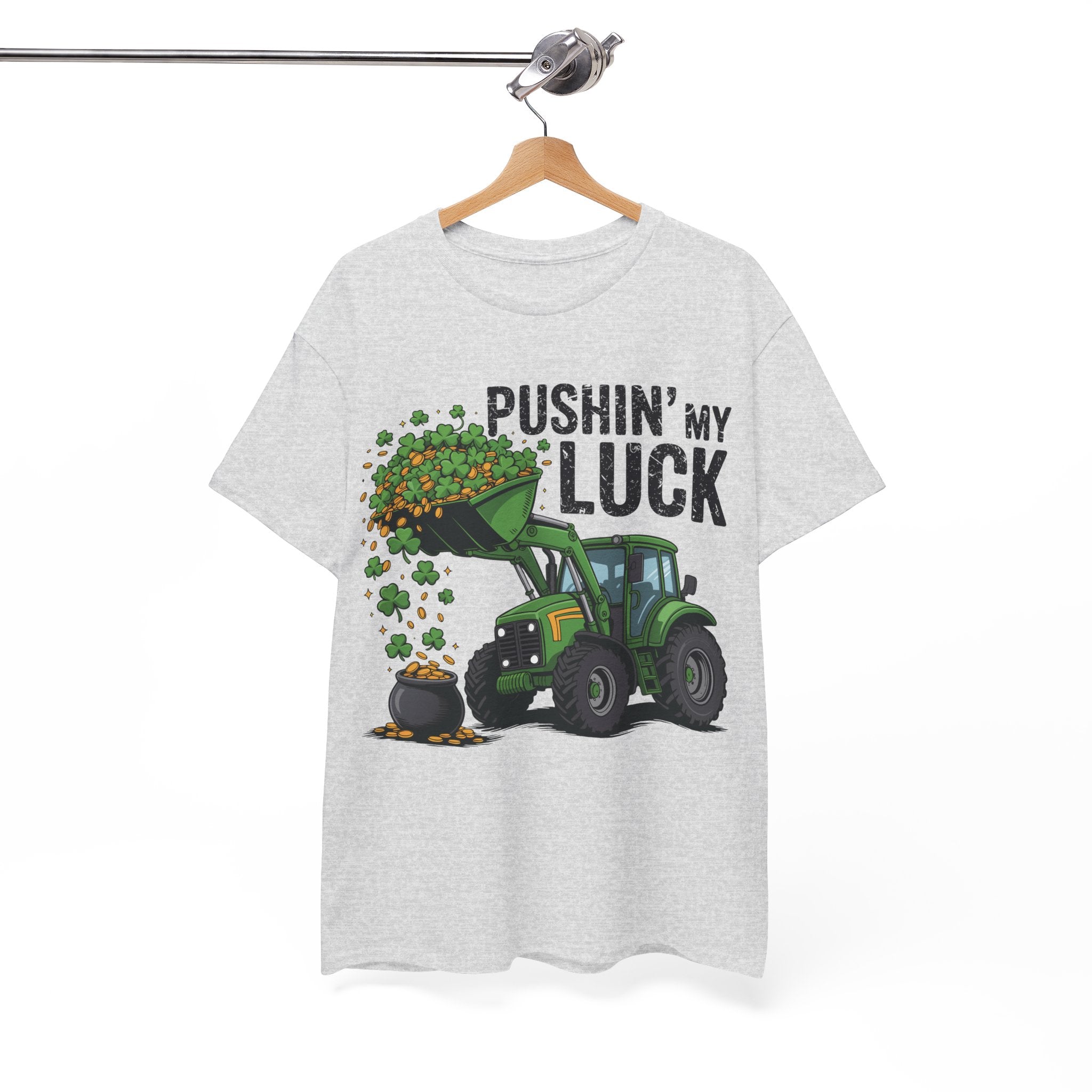 Pushin' My Luck Shamrock Tractor Tee — St. Patrick's Day Unisex Cotton T-Shirt