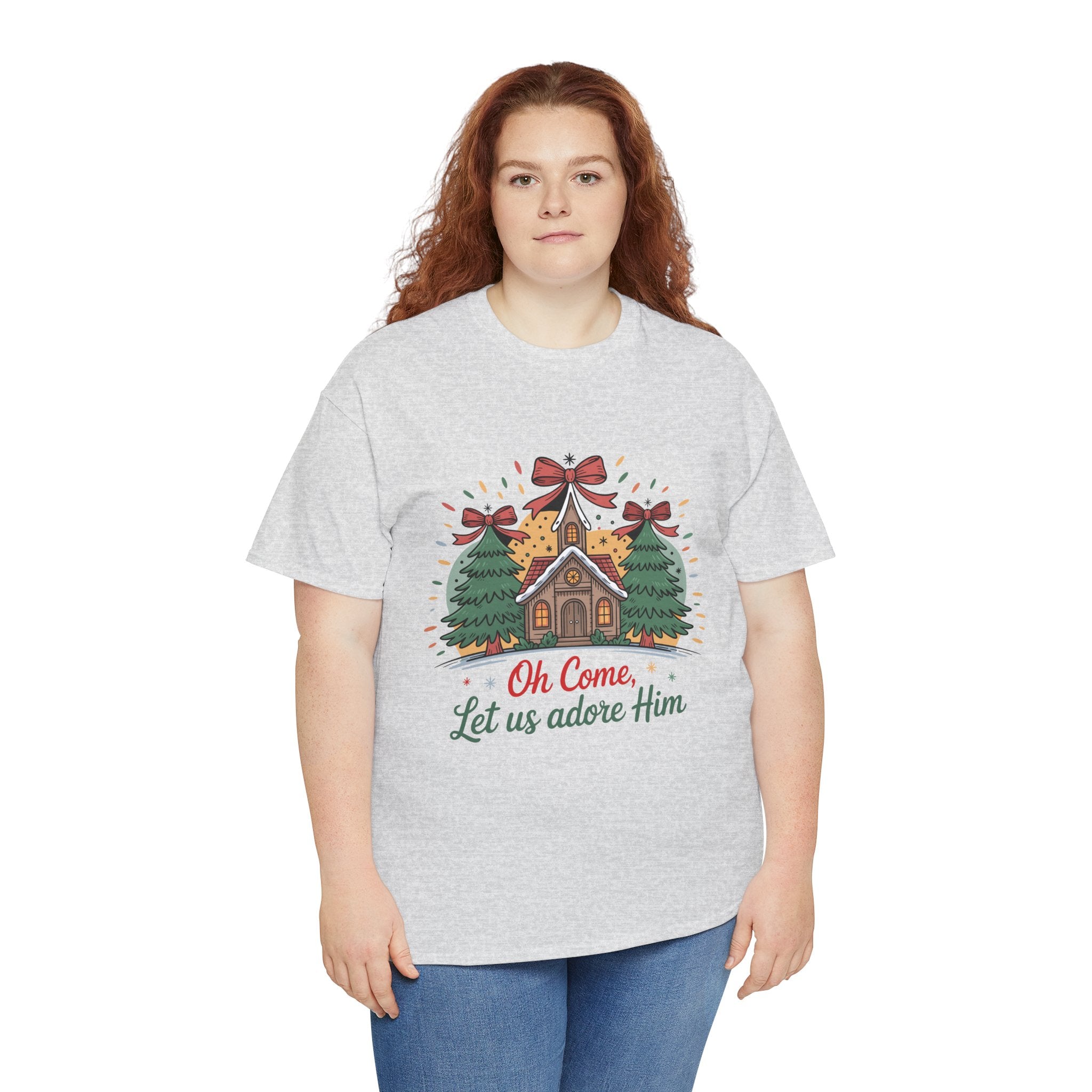 Oh Come Let Us Adore Him Christmas Tee — Church & Trees Holiday Unisex Cotton Tshirt