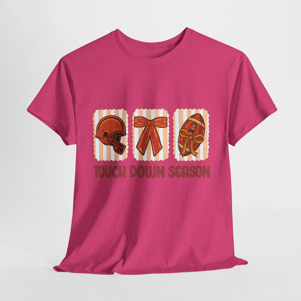 Touch Down Season Football Tee — Striped Fall Helmet & Bow Design Unisex Cotton Tee