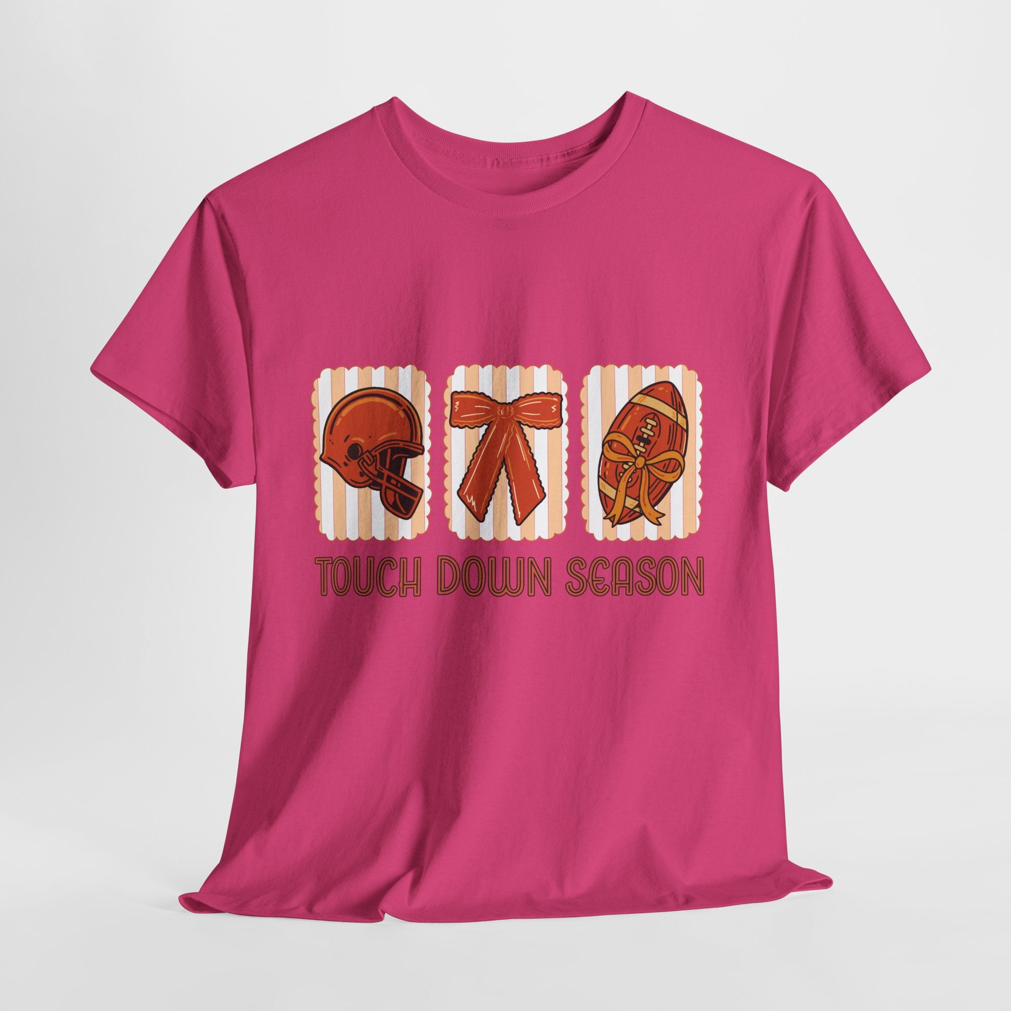 Touch Down Season Football Tee — Striped Fall Helmet & Bow Design Unisex Cotton Tee