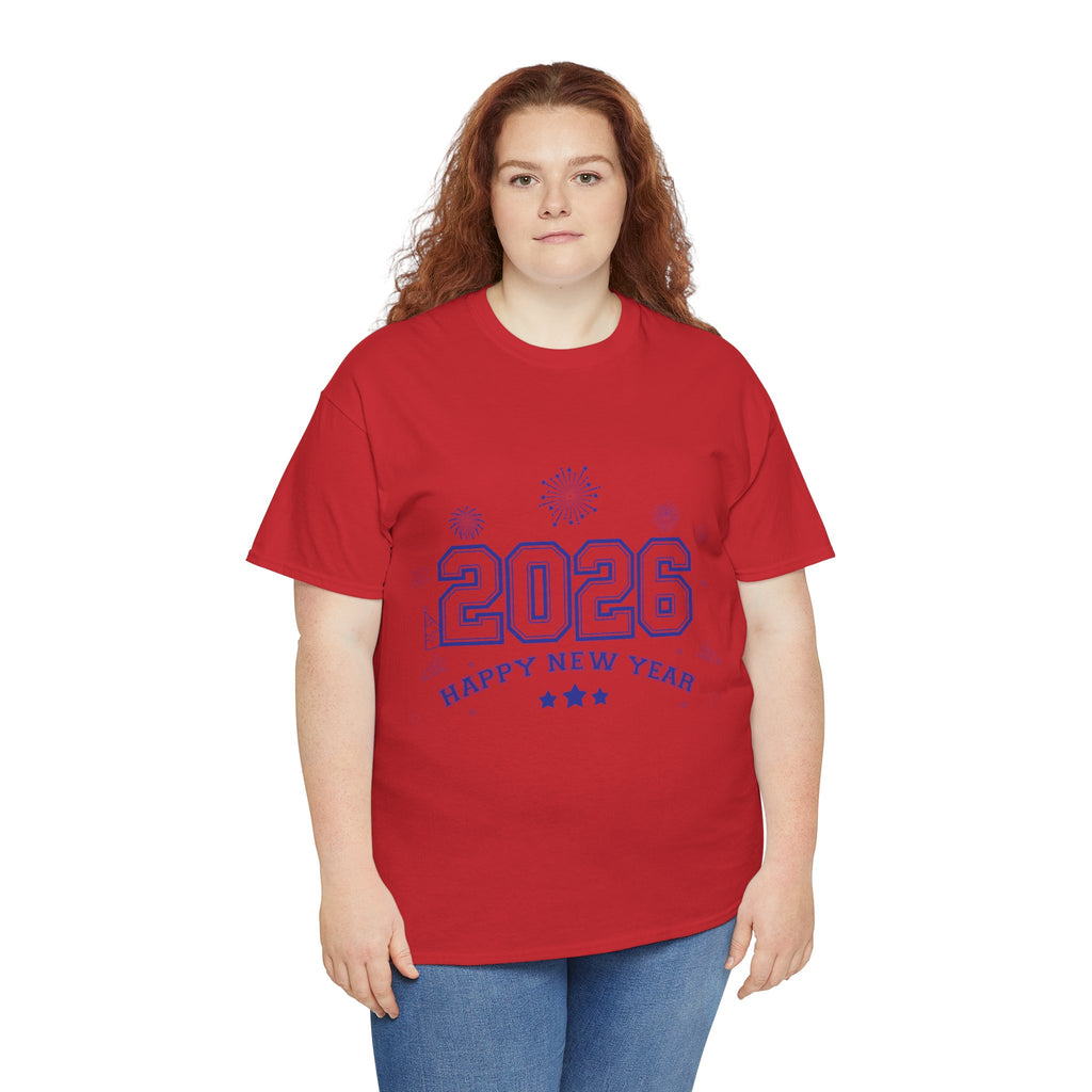 Happy New Year 2026 Varsity Tee — Fireworks & Confetti Celebration Unisex Cotton Tee