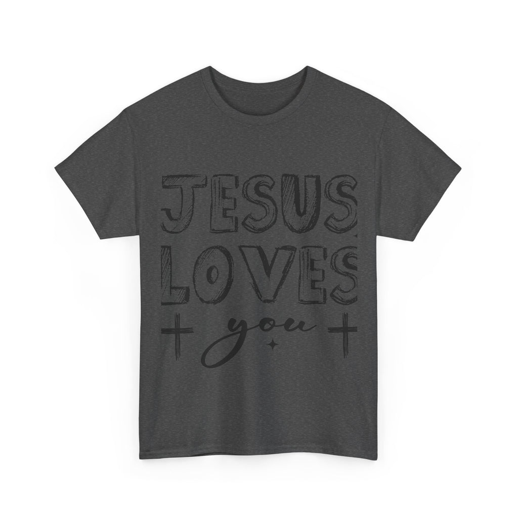 Jesus Loves You Chalk-Style Tee — Crosses & Stars Christian UNisex Cotton T-Shirt