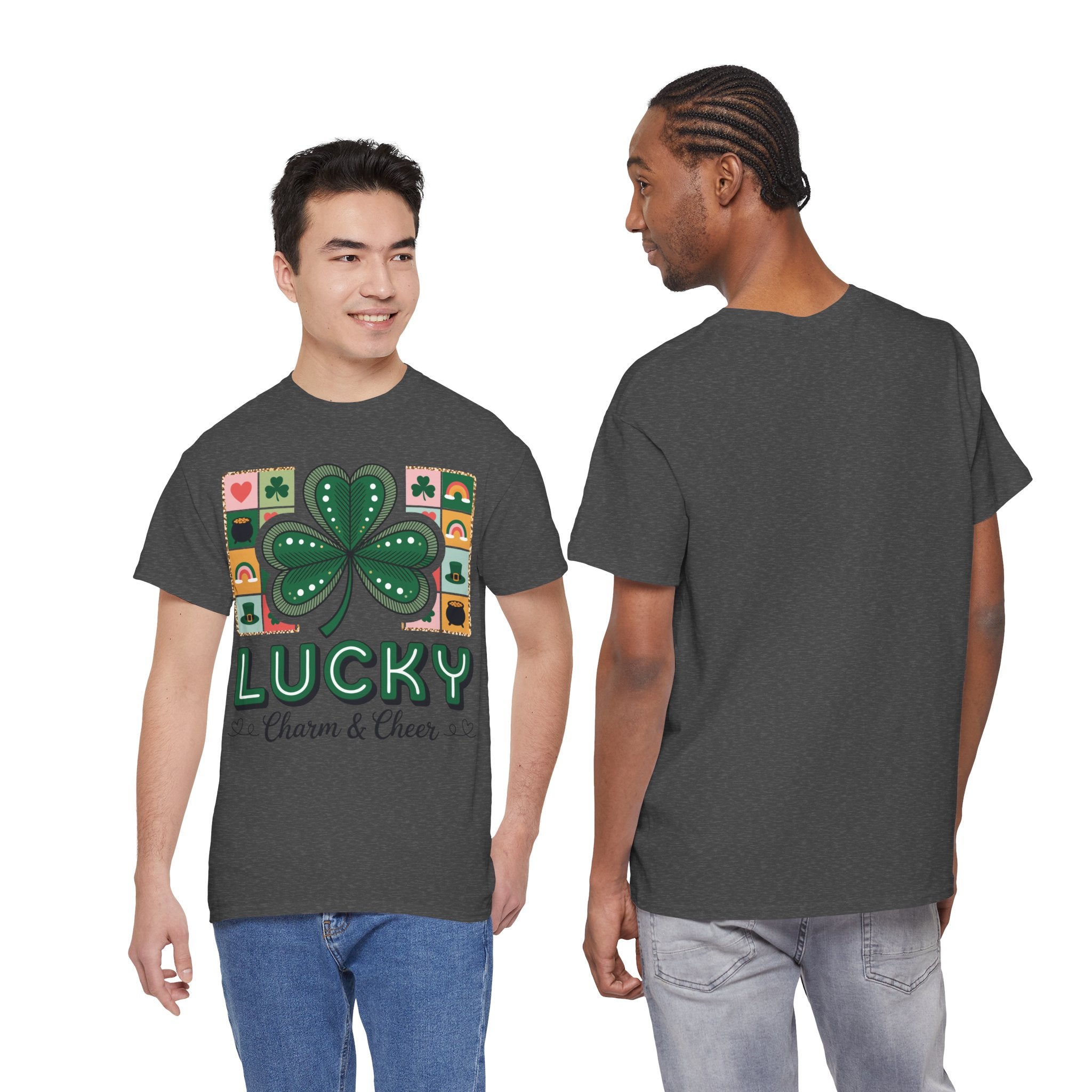 Lucky Charm & Cheer Clover Tee — Patchwork St. Patrick’s Day Unisex Cotton T-Shirt