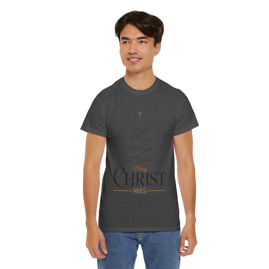 Merry Christmas Gold Cross Tree Unisex Cotton Tee