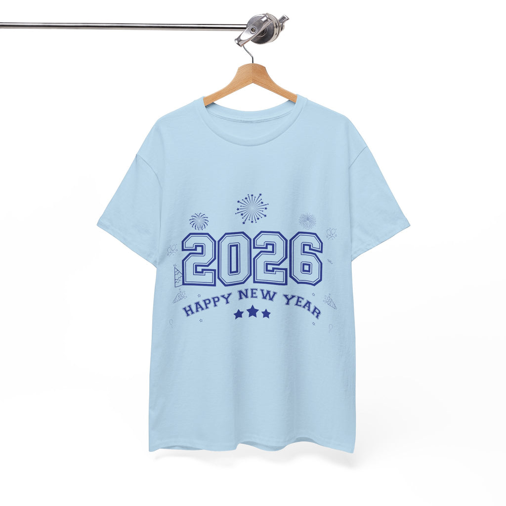 Happy New Year 2026 Varsity Tee — Fireworks & Confetti Celebration Unisex Cotton Tee