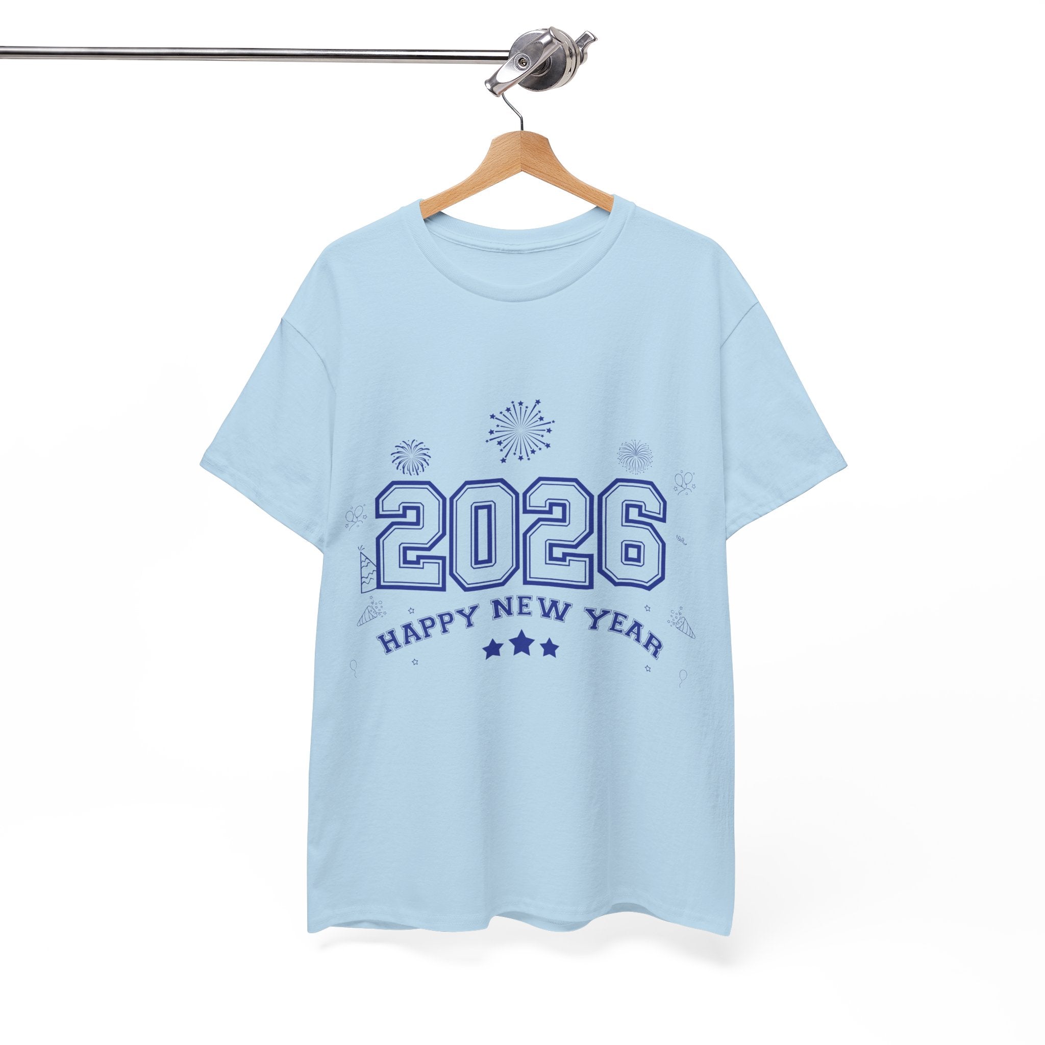 Happy New Year 2026 Varsity Tee — Fireworks & Confetti Celebration Unisex Cotton Tee