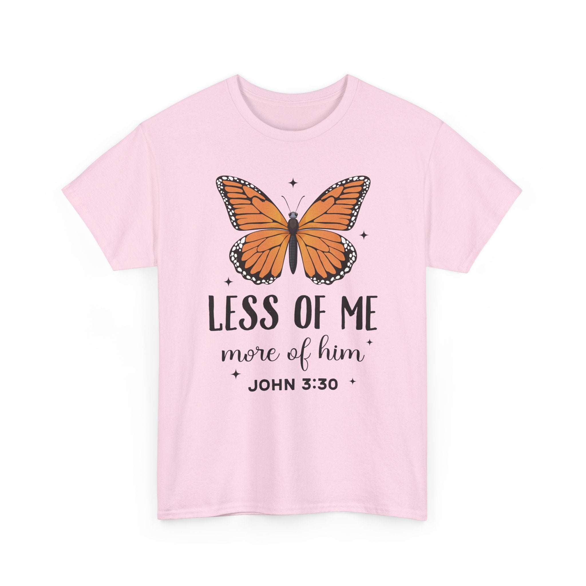 Monarch Butterfly Tee — "Less of Me, More of Him" Christian Unisex cotton T‑Shirt