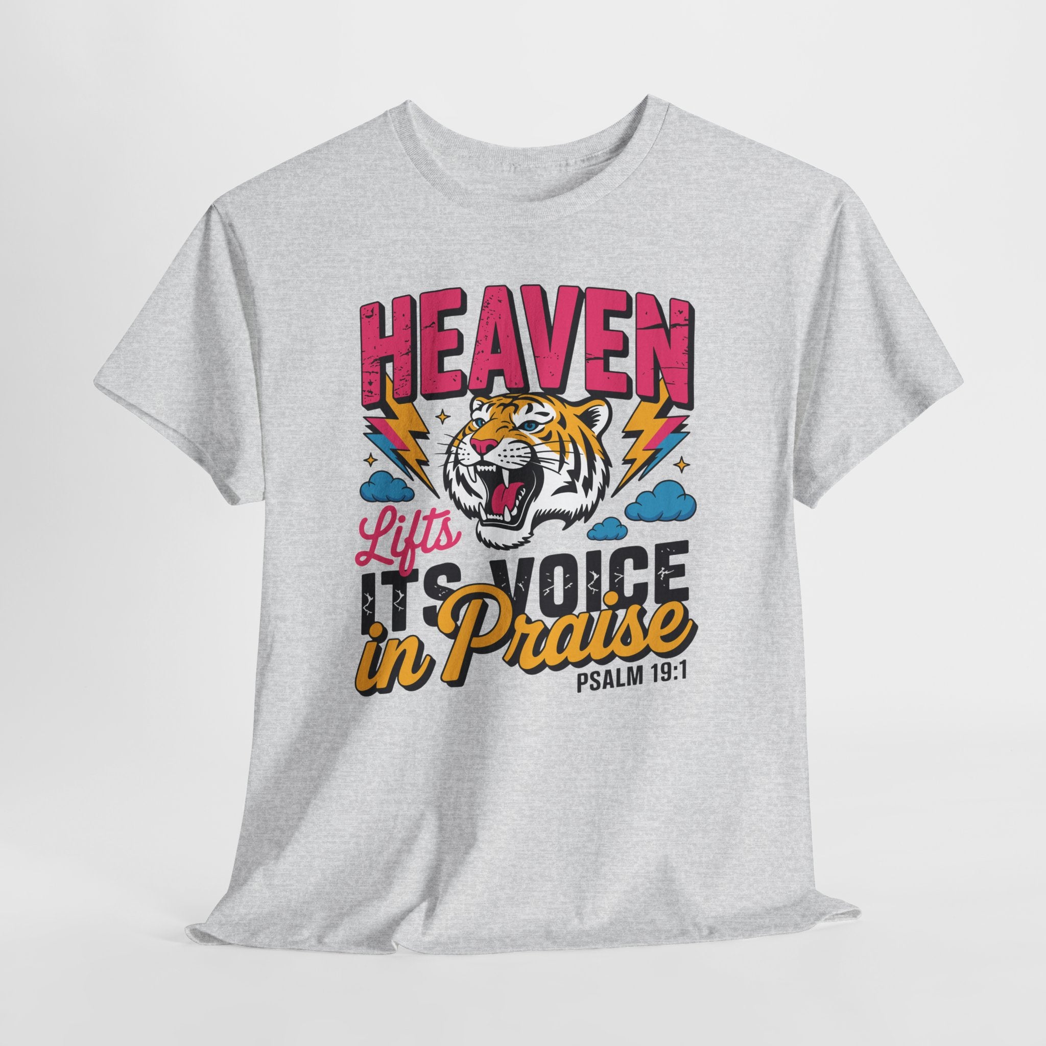 Psalm 19:1 Tiger Praise T-Shirt — Bold Christian Roaring Tiger Graphic.Unisex Cotton Tee