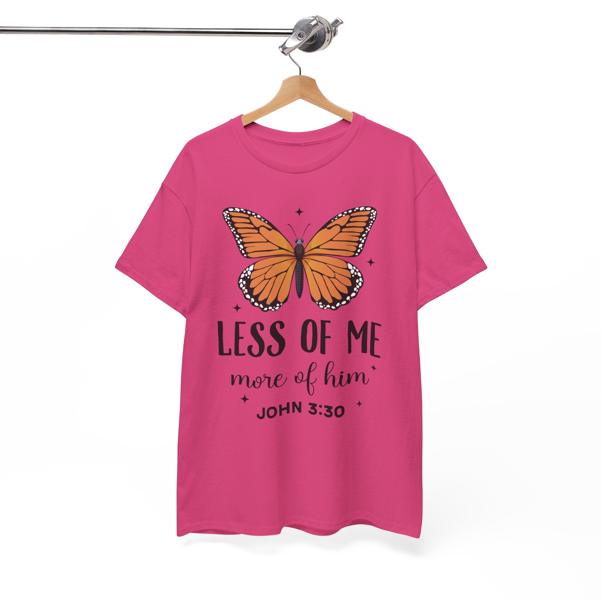 Monarch Butterfly Tee — "Less of Me, More of Him" Christian Unisex cotton T‑Shirt