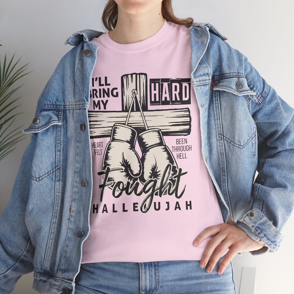 Christian Boxing Gloves Cross Tee — "I’ll Bring My Hard-Fought Heart."Unisex Cotton Tee