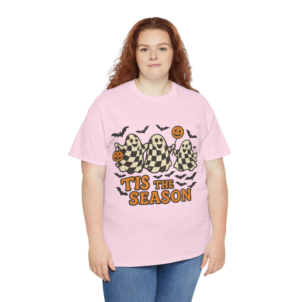 Halloween Ghosts Checker Pattern Unisex Cotton Tee