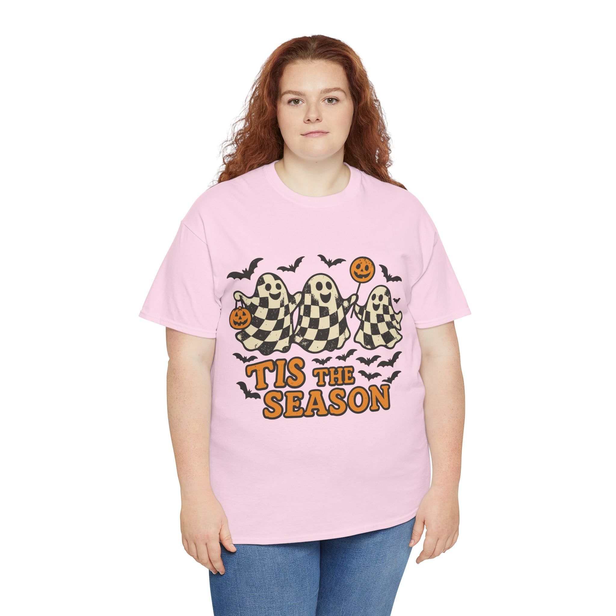 Halloween Ghosts Checker Pattern Unisex Cotton Tee