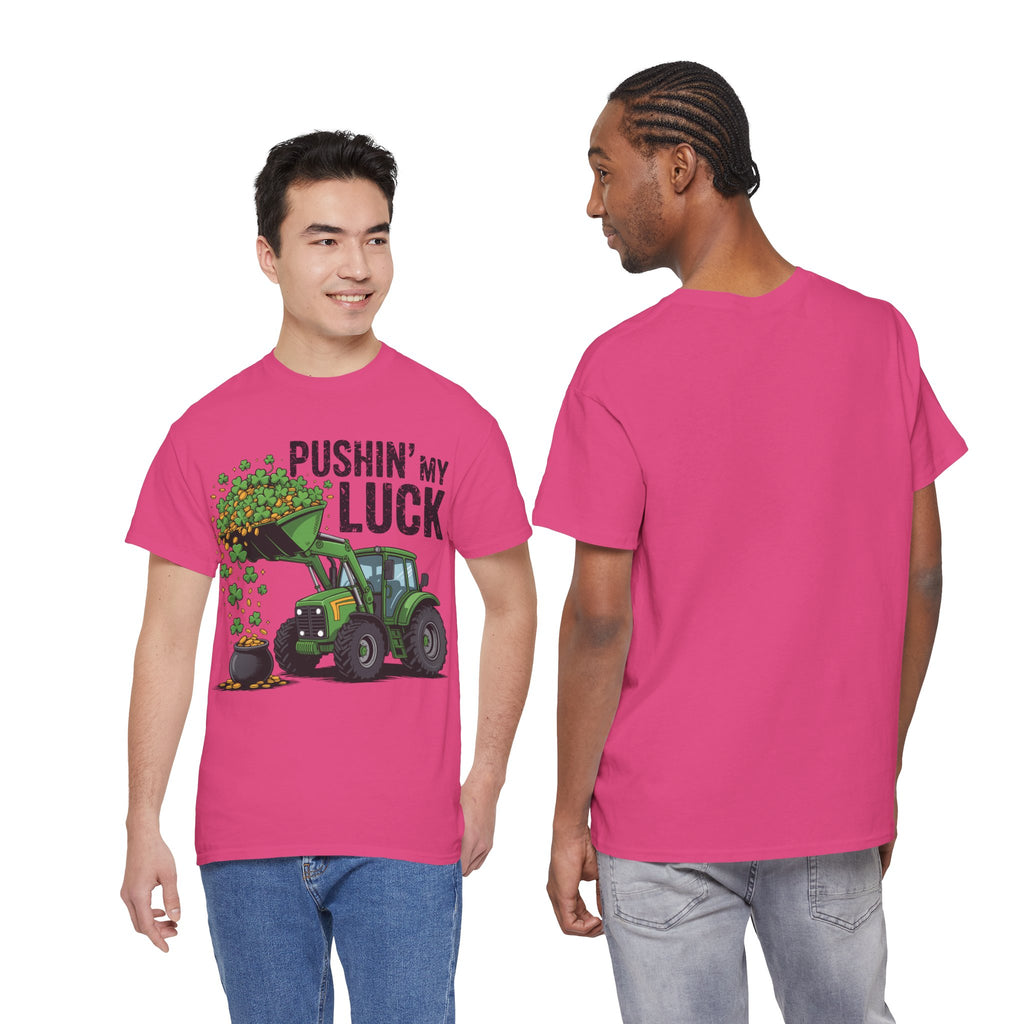 Pushin' My Luck Shamrock Tractor Tee — St. Patrick's Day Unisex Cotton T-Shirt