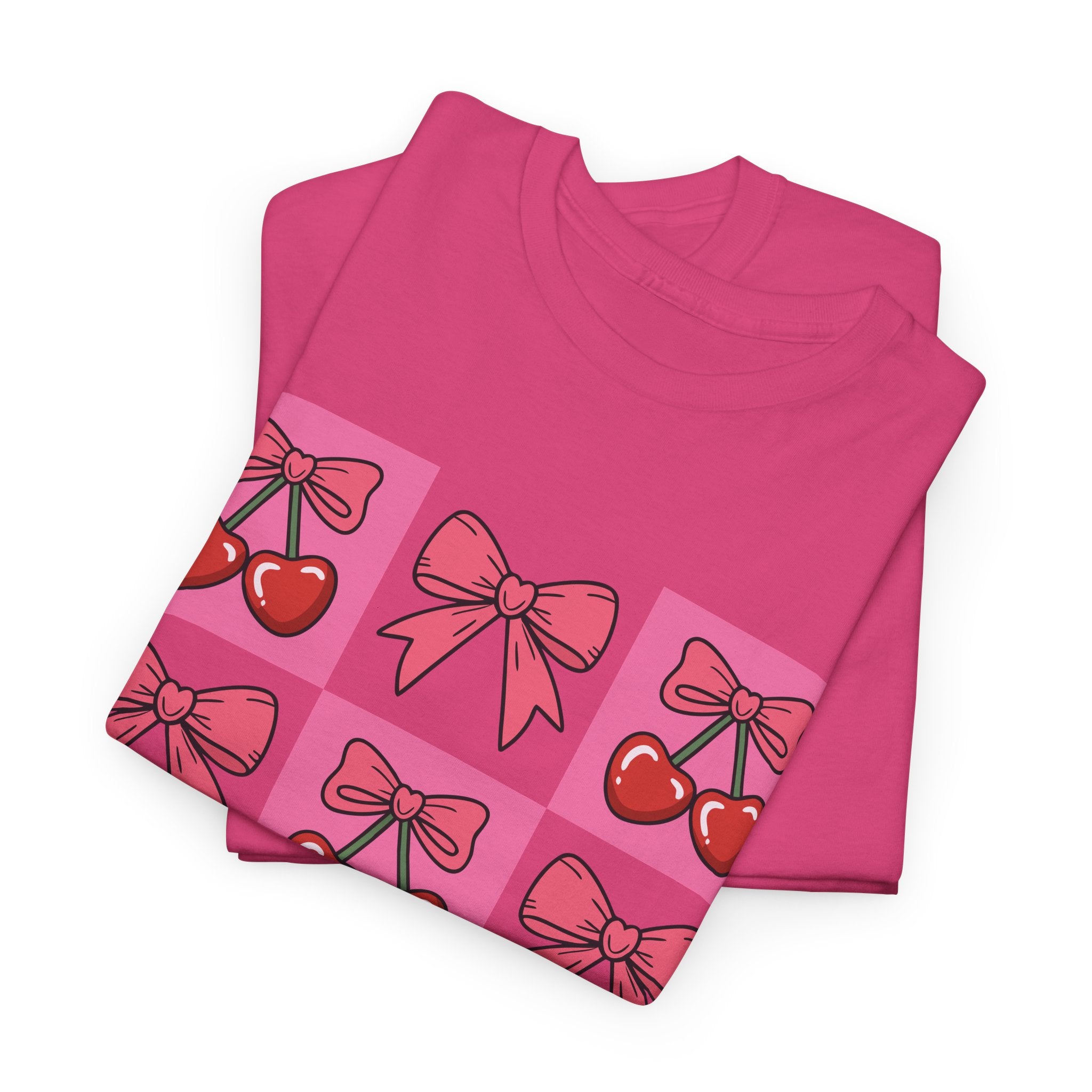 Cherry & Pink Bow Checkered Unisex Cotton Tee