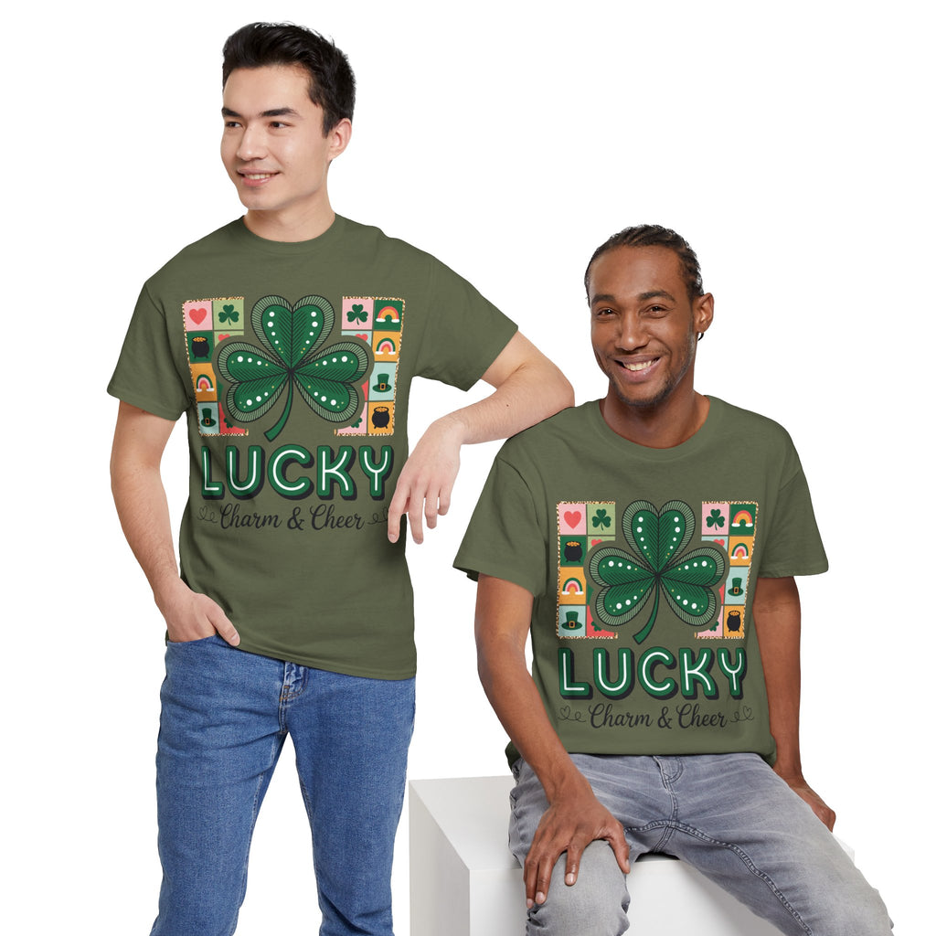 Lucky Charm & Cheer Clover Tee — Patchwork St. Patrick’s Day Unisex Cotton T-Shirt