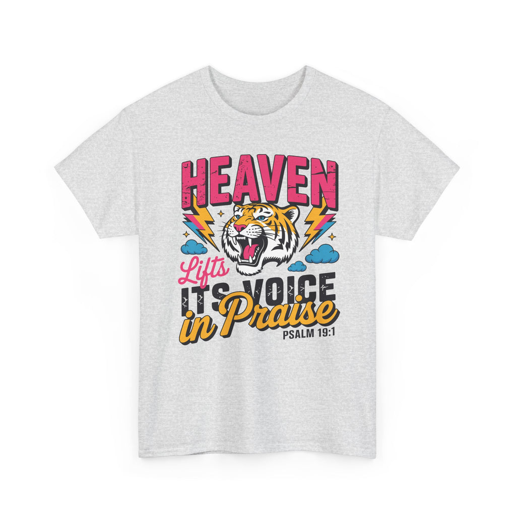 Psalm 19:1 Tiger Praise T-Shirt — Bold Christian Roaring Tiger Graphic.Unisex Cotton Tee