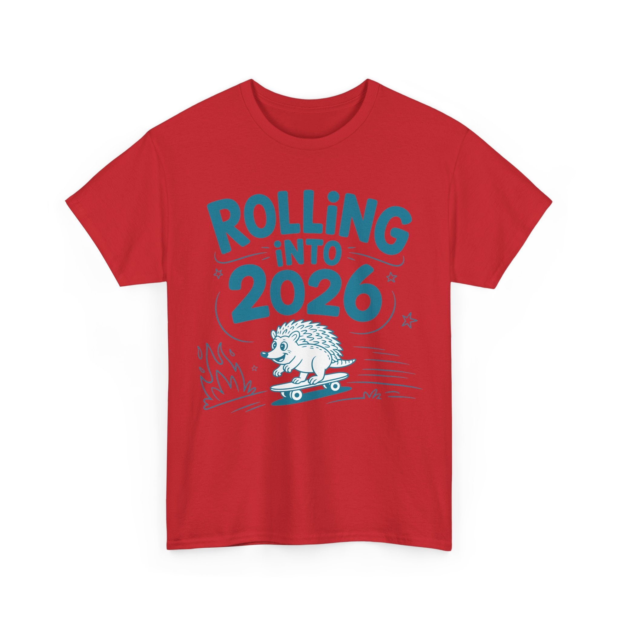 Rolling Into 2026 Hedgehog Skateboard Unisex Cotton Tee