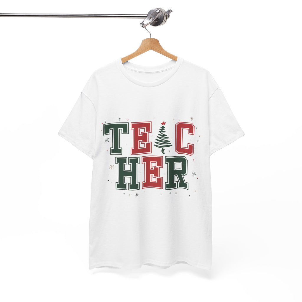 Teacher Christmas Varsity T-Shirt — Red & Green Holiday Unisex Cotton Tee