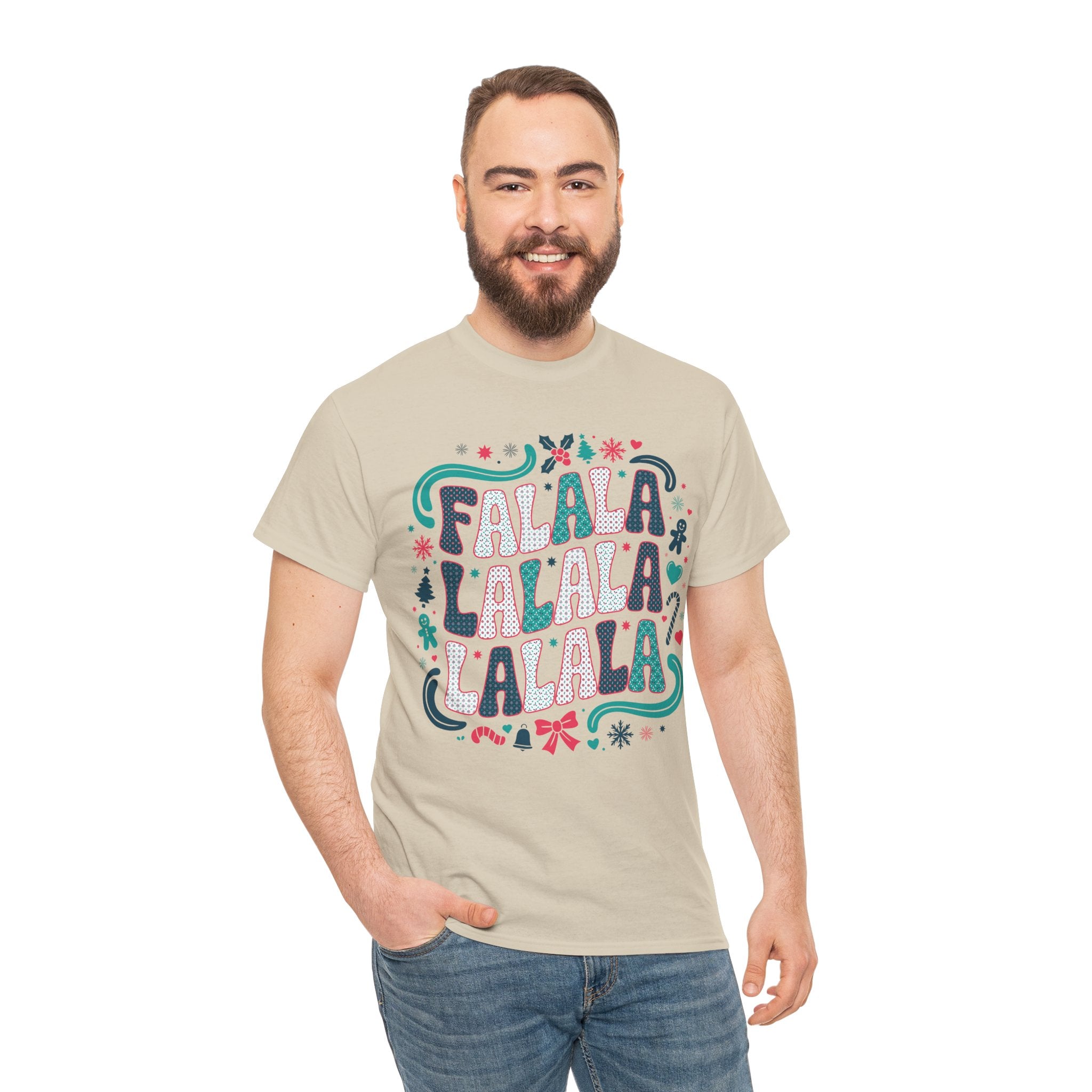 Fa La La La La Christmas T-Shirt — Festive Candy Cane & Gingerbread Holiday Unisex Cotton Tee