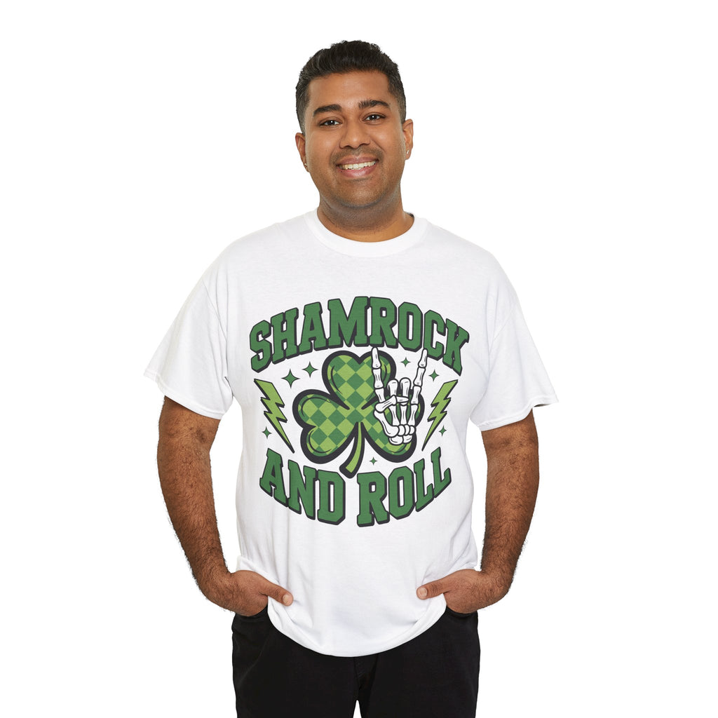 Shamrock and Roll Tee — Skeleton Hand & Lightning St. Patrick’s Rock Unisex Cotton Shirt