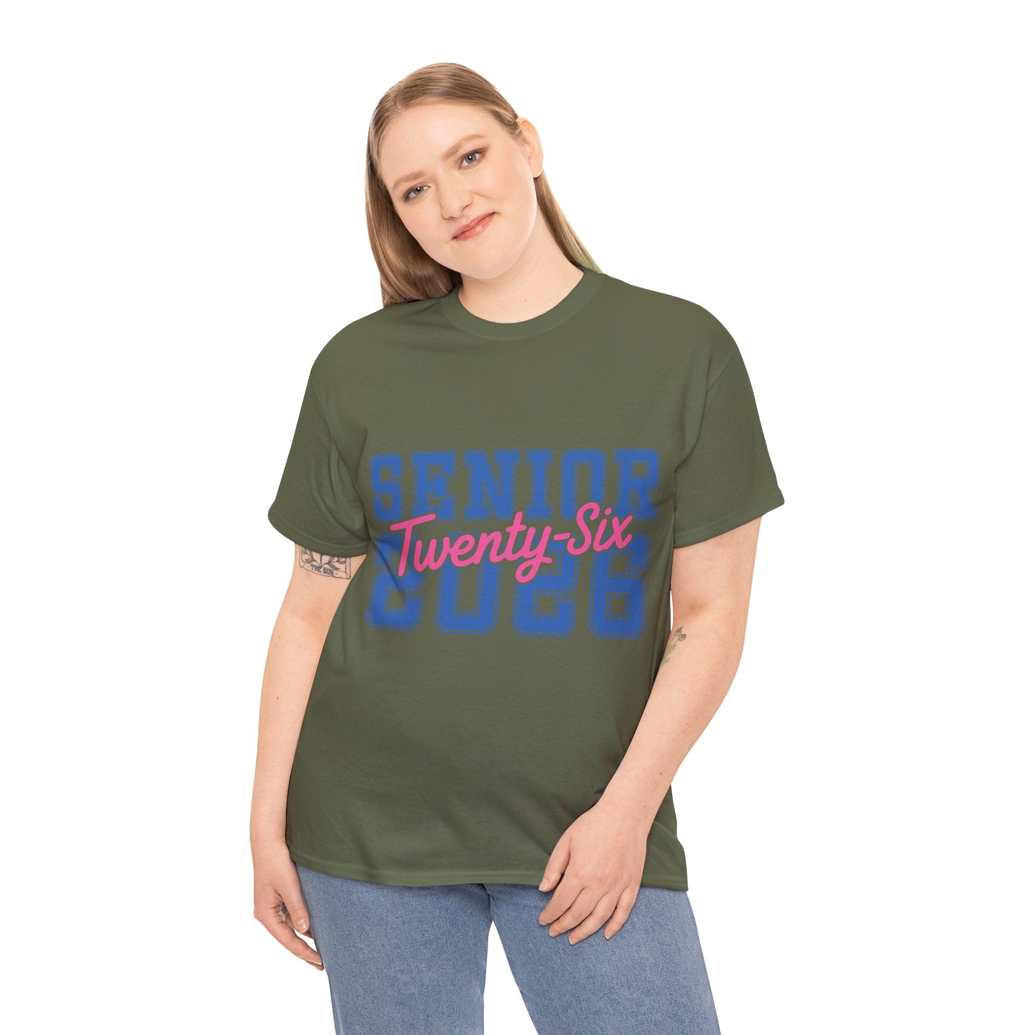 Senior 2026 Tee — Pink Varsity Block with Blue Script Overlay Unisex Cotton Tee