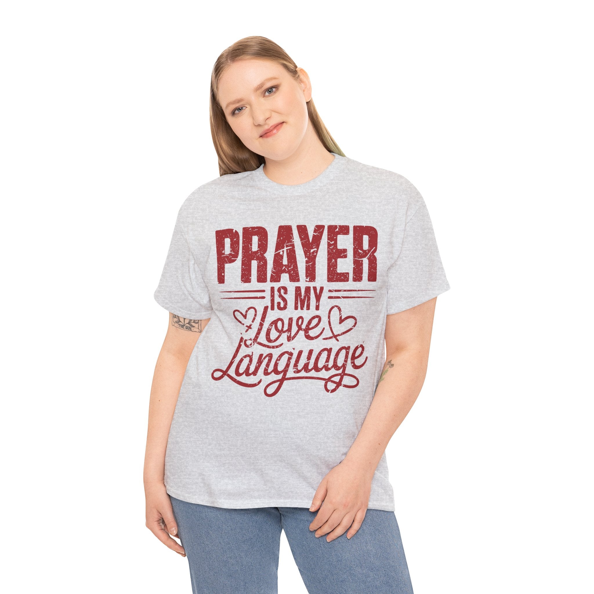 Prayer Is My Love Language T-Shirt — Faith-Inspired Red Hearts Unisex Cotton Tee