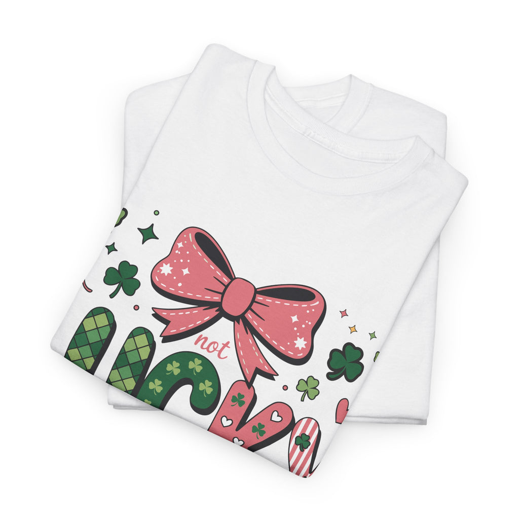 Simply Blessed Tee — “Not Lucky, Simply Blessed” with Pastel Bow, Clovers & Romans 4:7-8 Unisex Cotton Tee