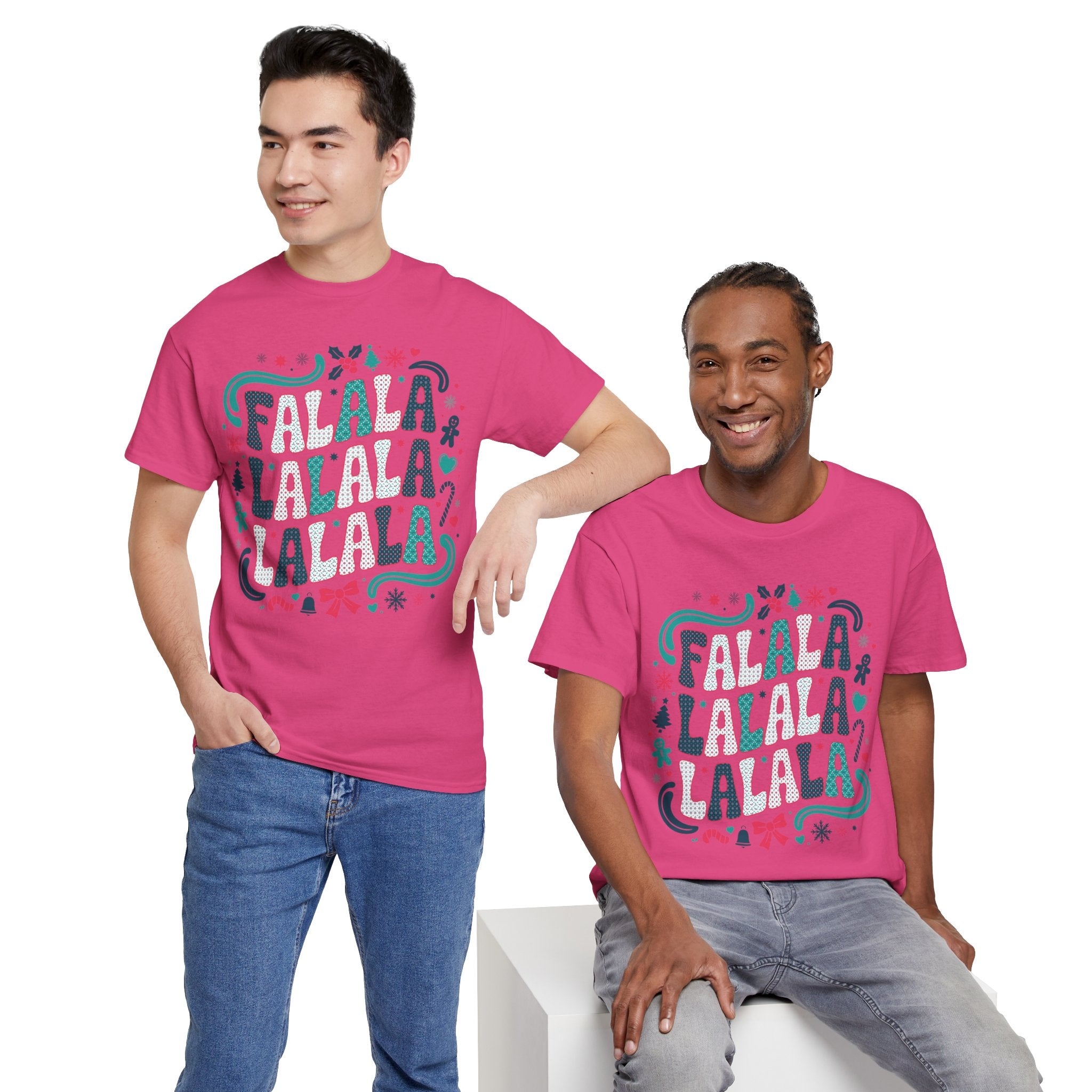 Fa La La La La Christmas T-Shirt — Festive Candy Cane & Gingerbread Holiday Unisex Cotton Tee