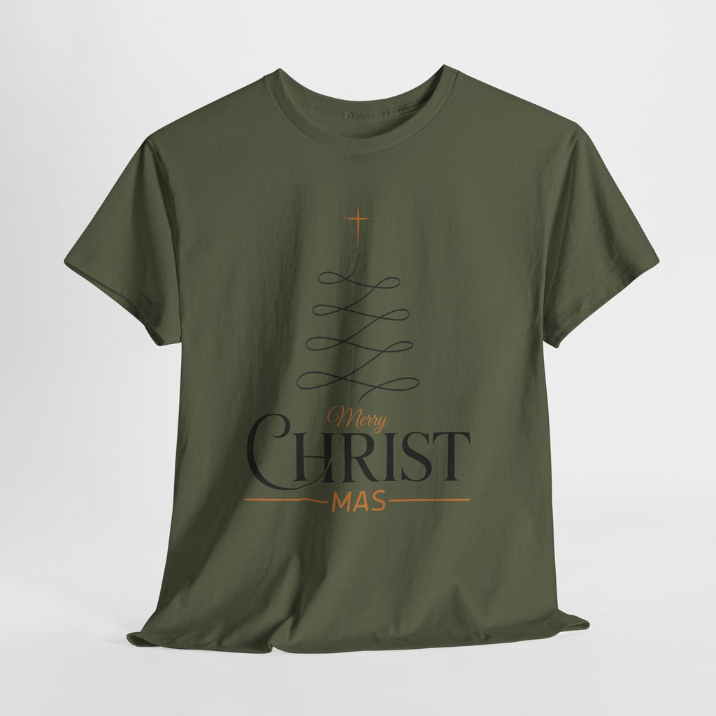 Merry Christmas Gold Cross Tree Unisex Cotton Tee