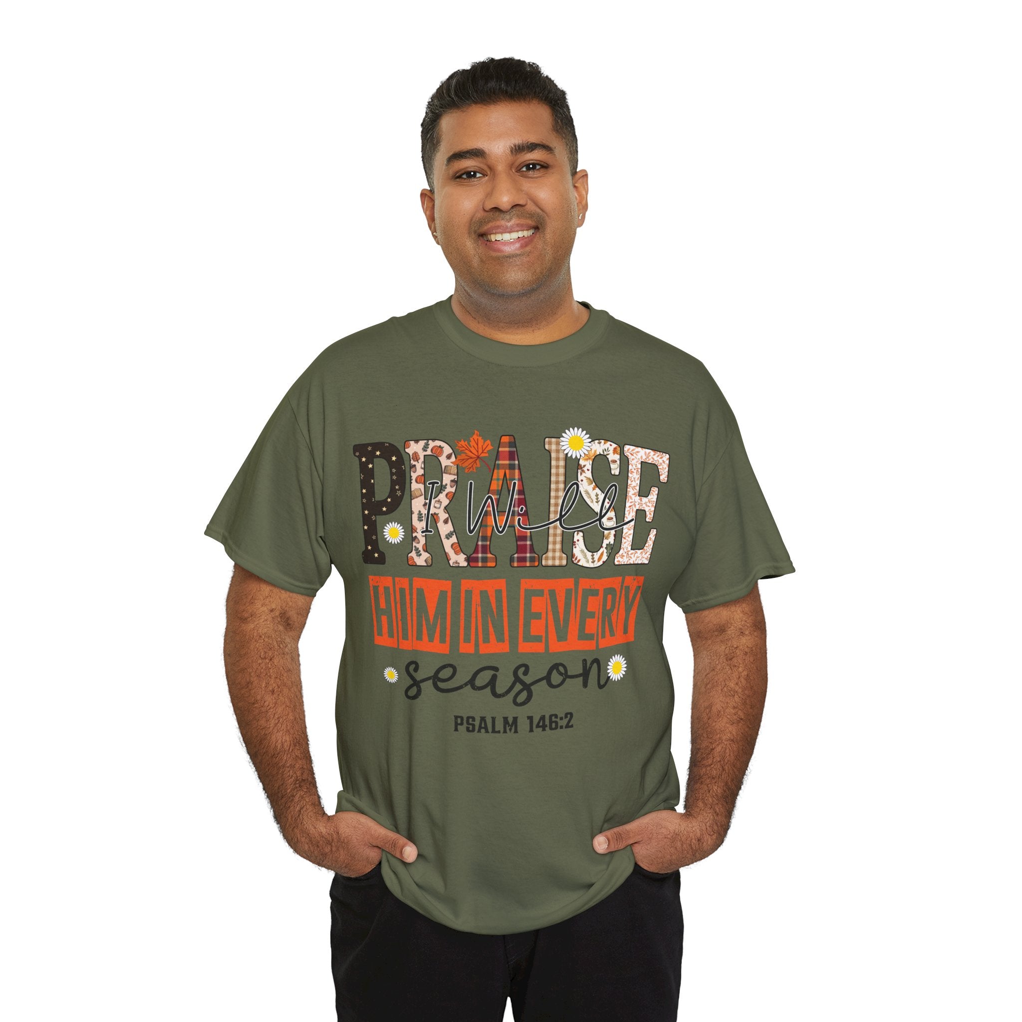 Praise Him In Every Tee — Fall Daisies & Leaf Floral Graphic Unisex Cotton T-Shirt