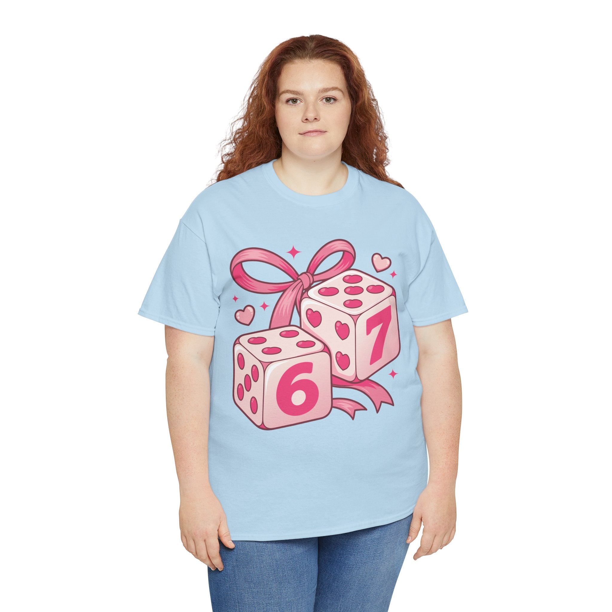 Lucky Love Dice T-Shirt — Pink Heart Dice with Bow..Unisex Cotton Tee