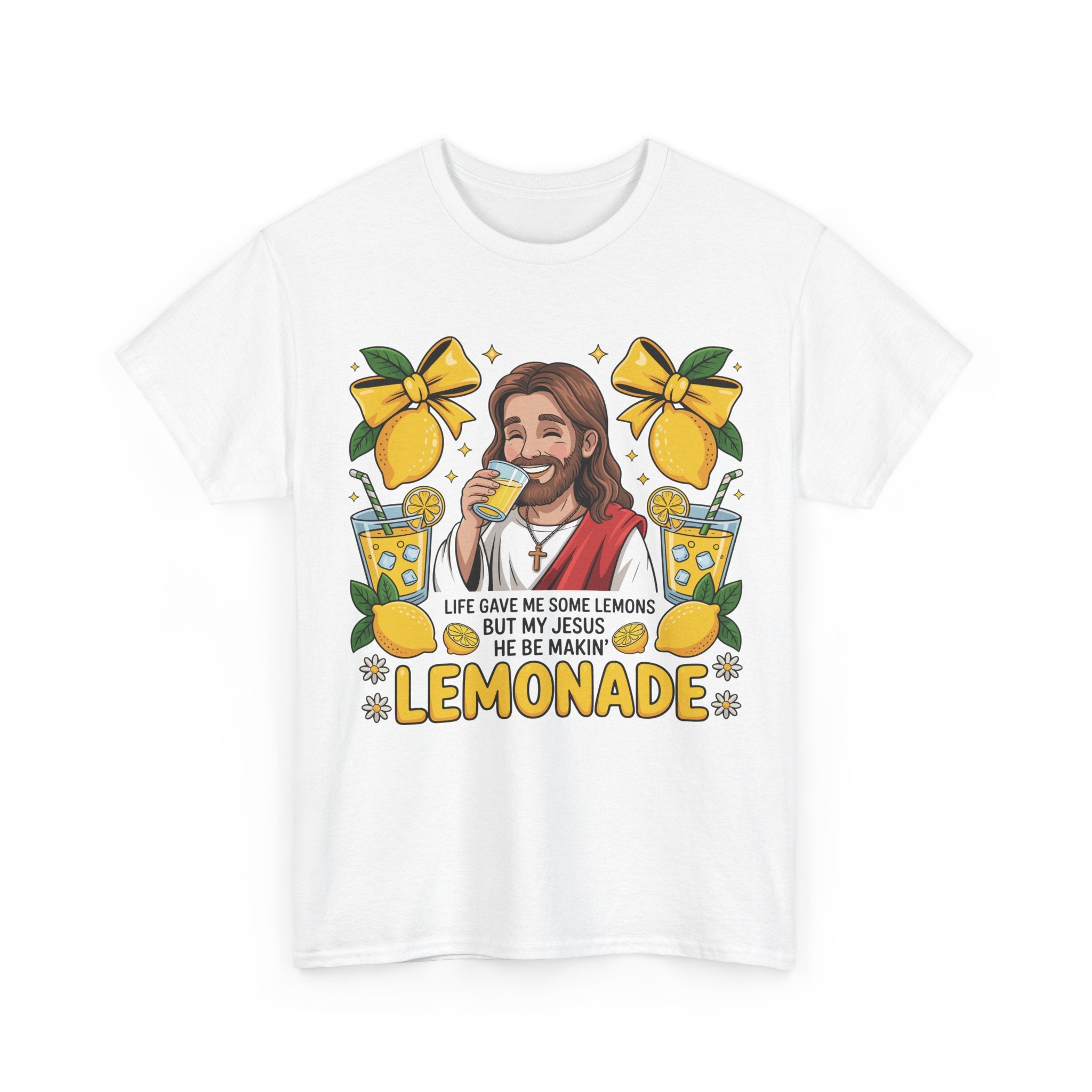 Jesus Drinking Lemonade T-Shirt — "Life Gave Me Some Lemons" Christian Unisex Cotton Tee