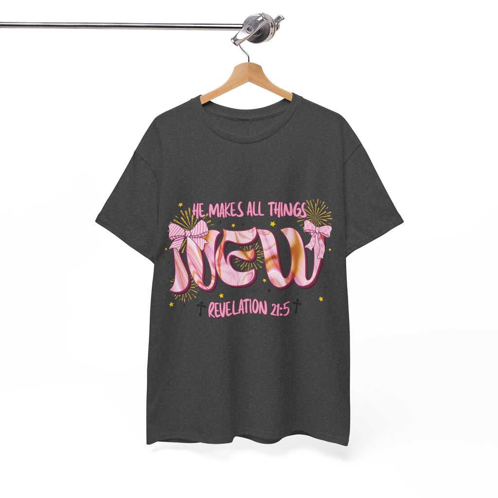 Christian Marble Tee — “He Makes All Things New” (Revelation 21:5)... Unisex Cotton Tee