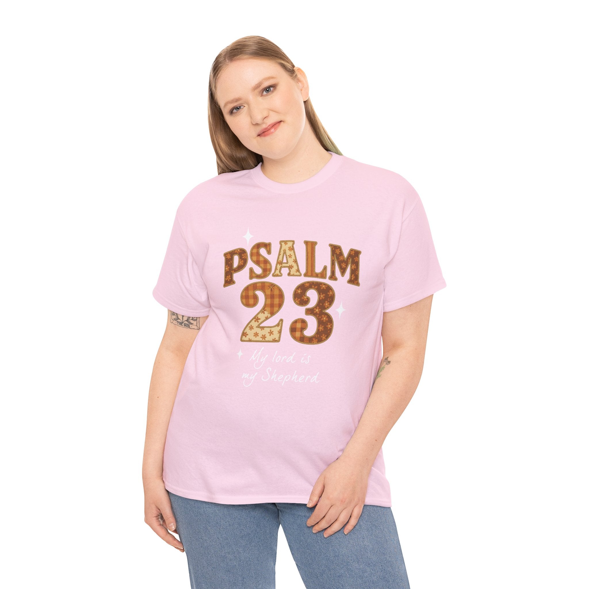 Psalm 23 Floral Tee — “My Lord Is My Shepherd” Stitched-Text Unisex Cotton Tee
