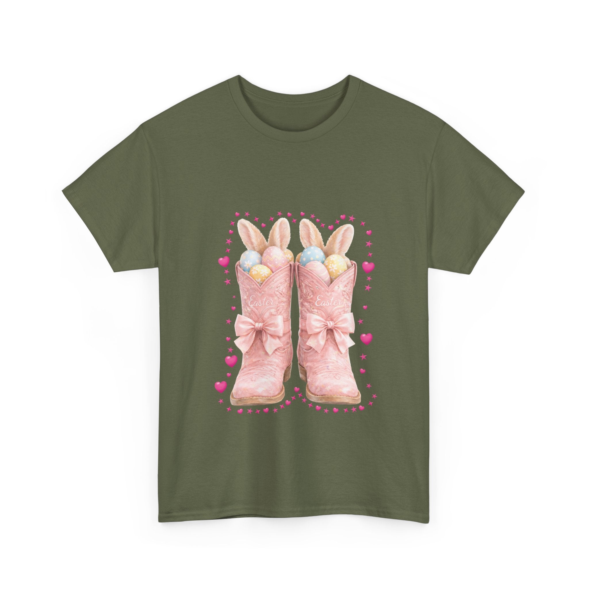 Easter Pink Western Boots Tee — Pastel Bunny Eggs & Bows Unisex Cotton Tee