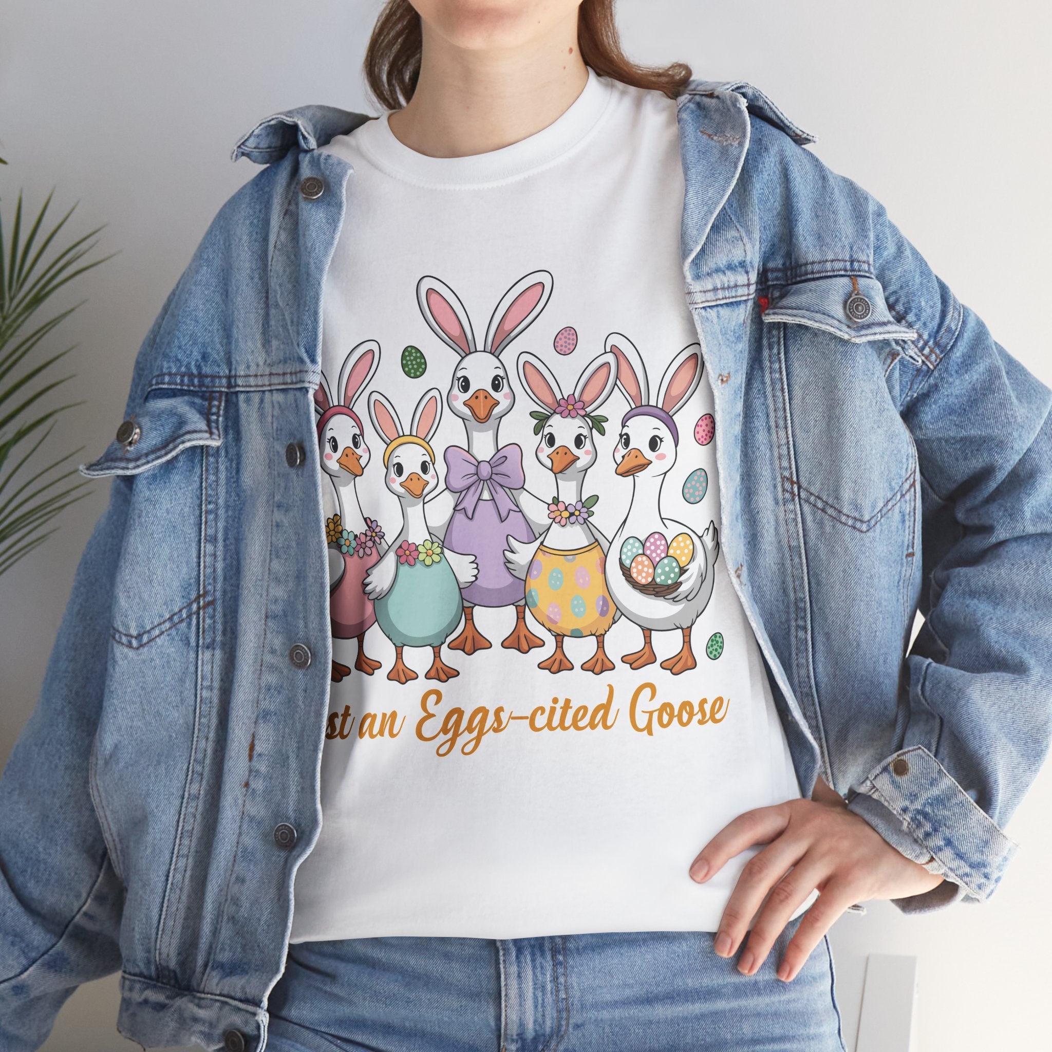 Just an Eggs-cited Goose Easter Tee — Funny Geese in Bunny Ears Unisex Cotton Tee