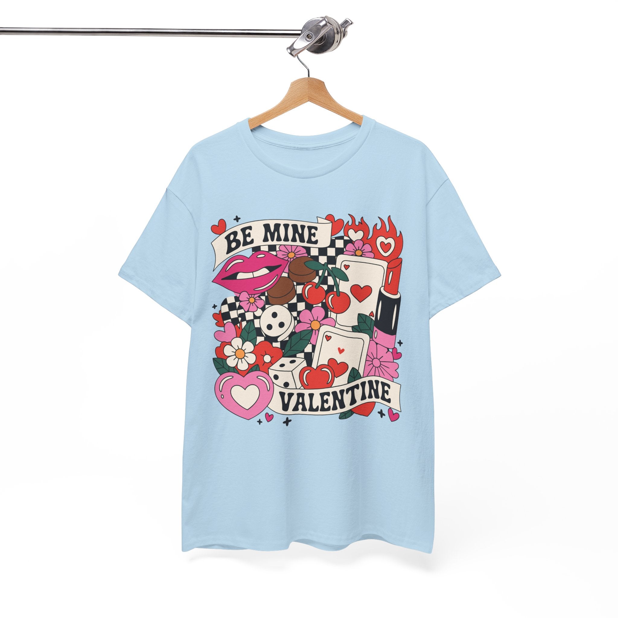 Be Mine Valentine Pop-Art Tee — Lips, Cherries & Retro Valentine Collage...Unisex Cotton Tee