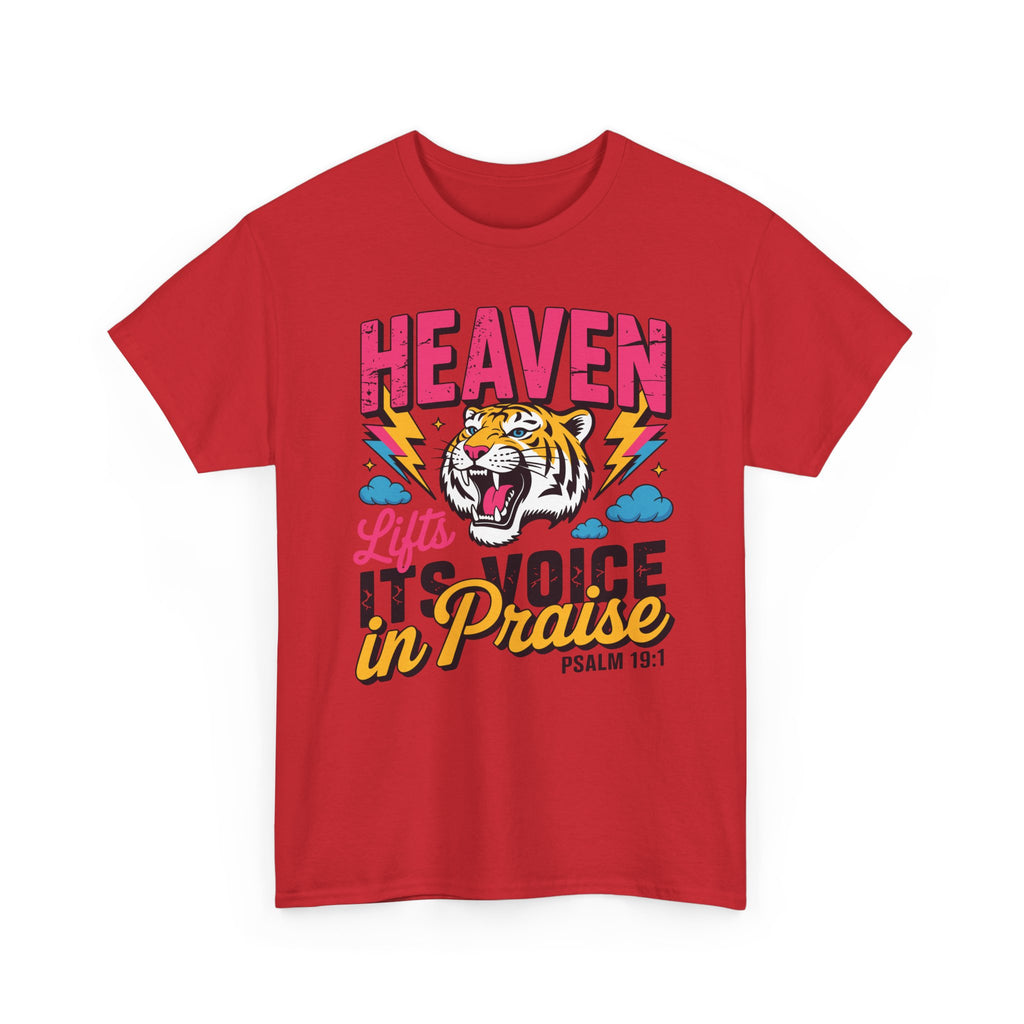 Psalm 19:1 Tiger Praise T-Shirt — Bold Christian Roaring Tiger Graphic.Unisex Cotton Tee