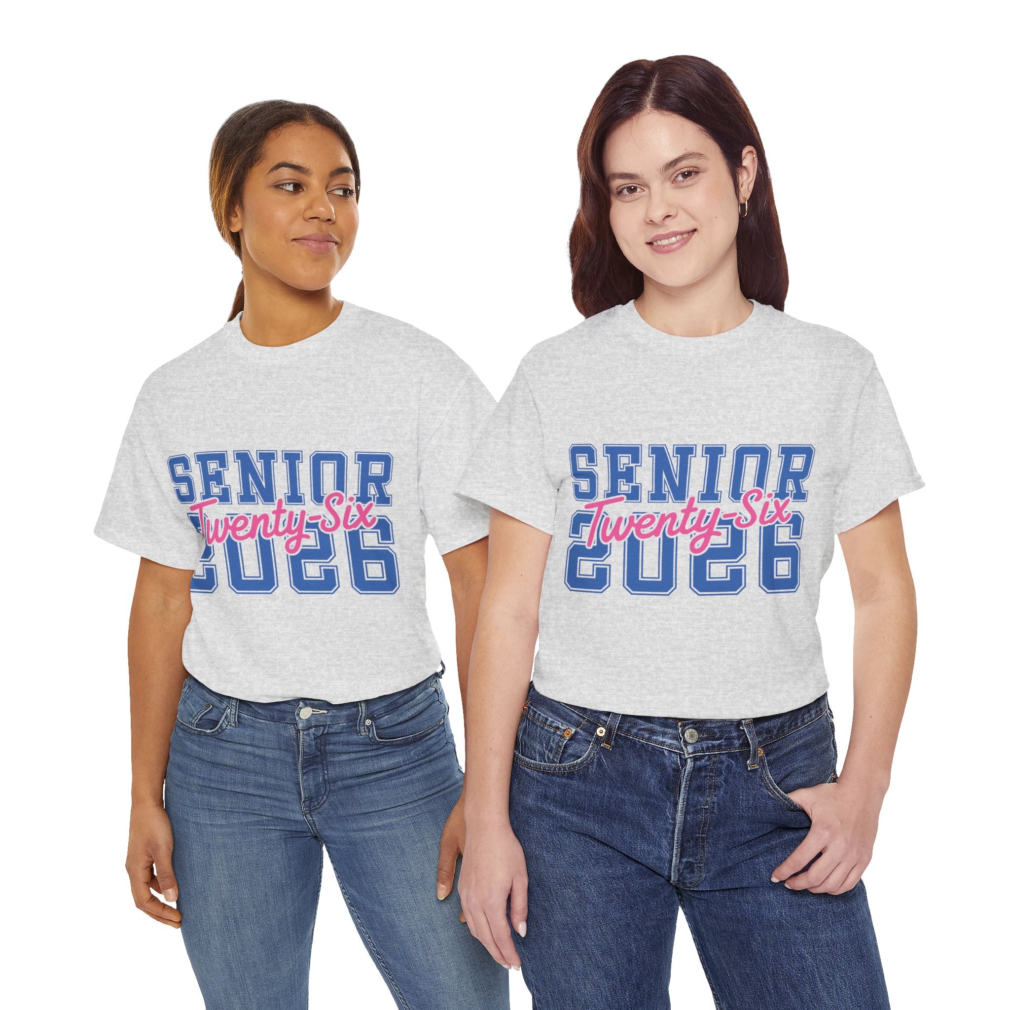 Senior 2026 Tee — Pink Varsity Block with Blue Script Overlay Unisex Cotton Tee