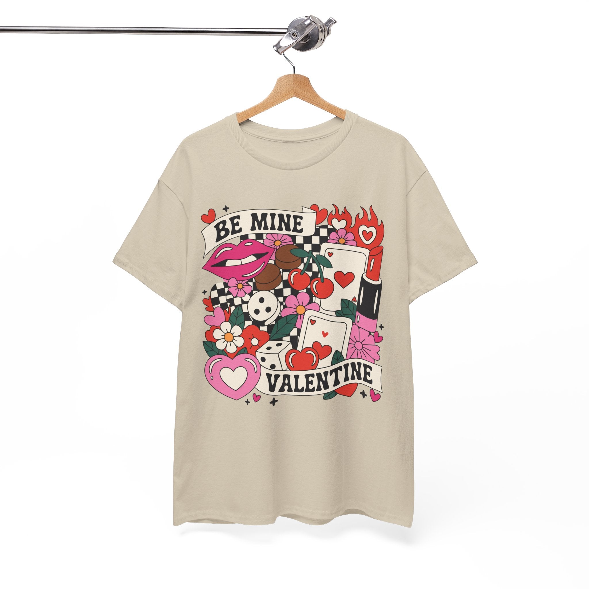 Be Mine Valentine Pop-Art Tee — Lips, Cherries & Retro Valentine Collage...Unisex Cotton Tee