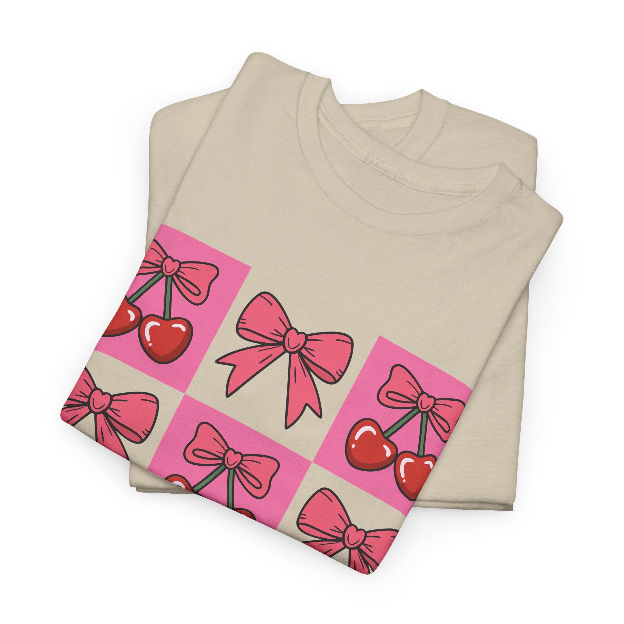 Cherry & Pink Bow Checkered Unisex Cotton Tee