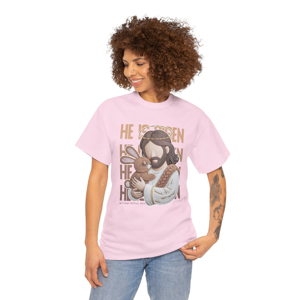 He Is Risen Matthew 28:6 Jesus With Lamb Unisex Cotton T-Shirt