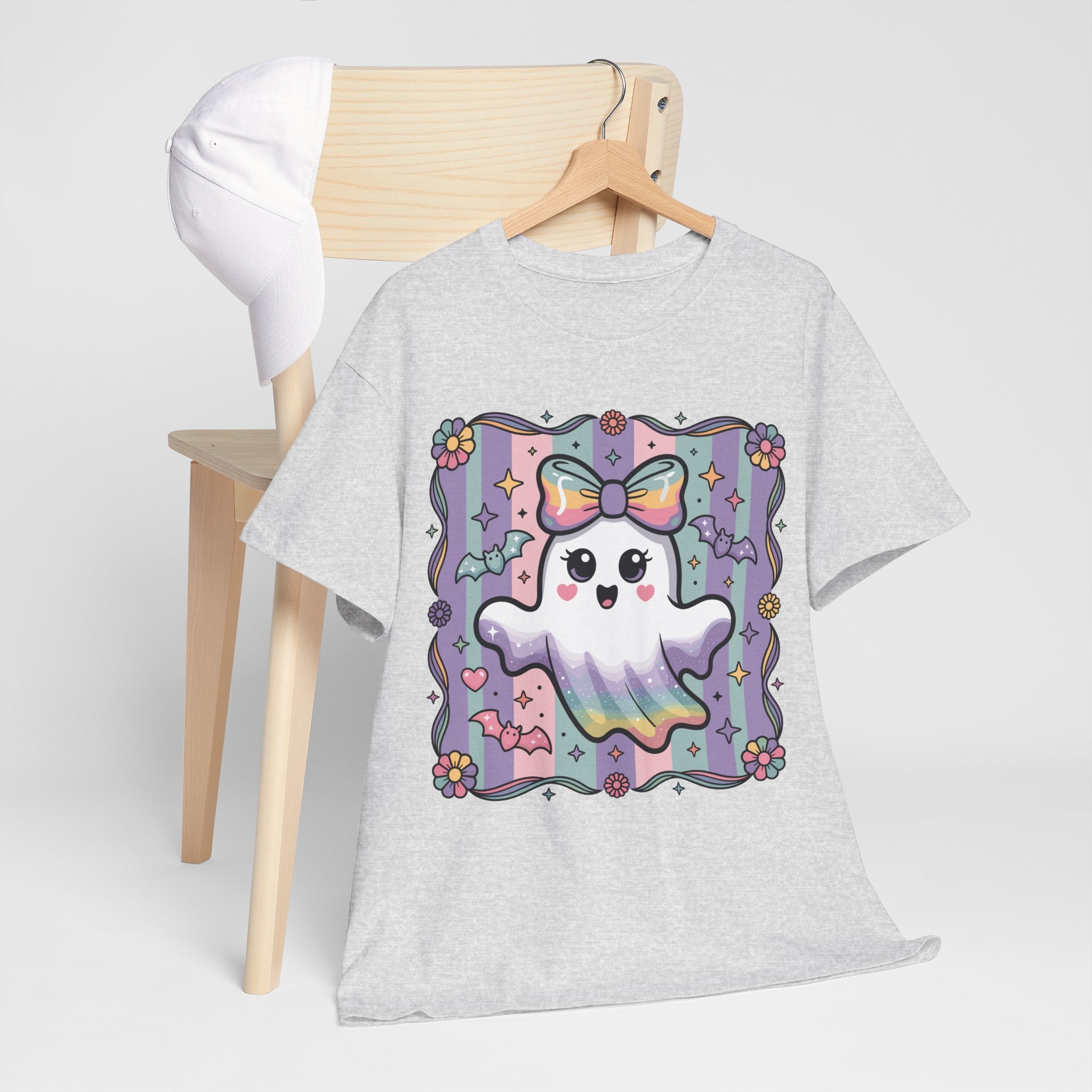 Pastel Ghost Rainbow Bow Unisex Cotton Tee