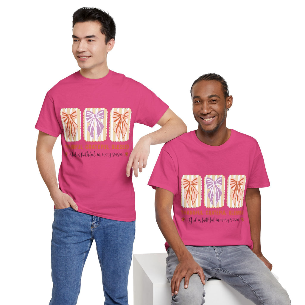 Thankful Grateful Blessed Fall Tee — God Is Faithful Pastel Bows..Unisex Cotton Tee
