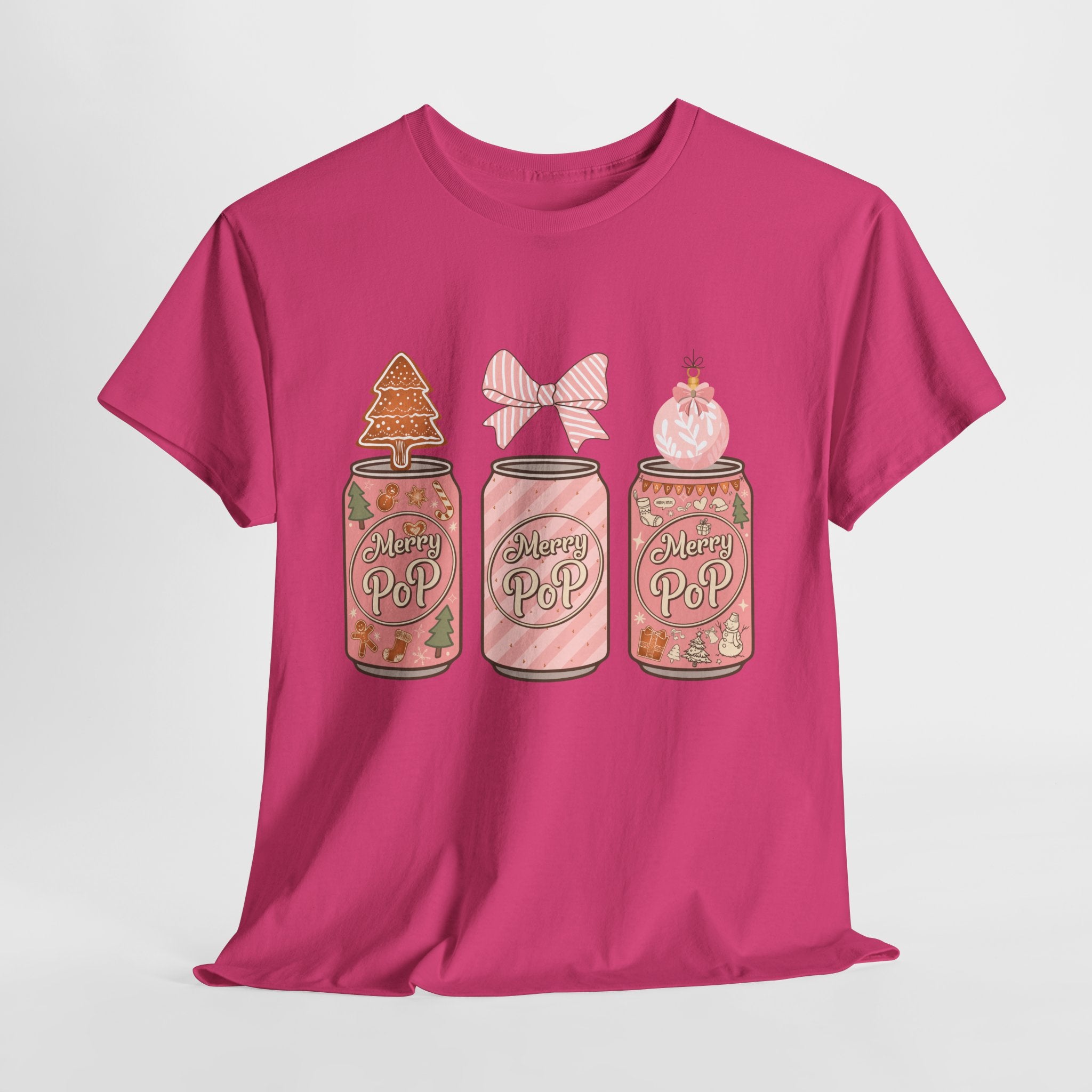 Merry Pop Christmas Soda Can Tee — Pastel Holiday Graphic Unisex Cotton T-Shirt